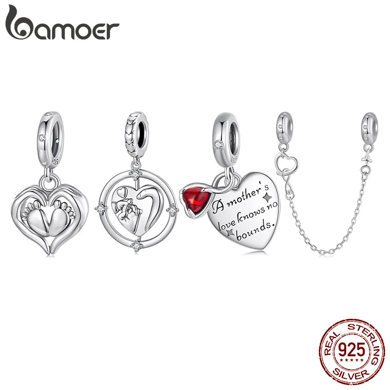BAMOER 2025 New Solid 925 Sterling Silver Family Heart Charm fit Original Bracelet DIY Jewelry Accessories bamoer Beads SCC3046