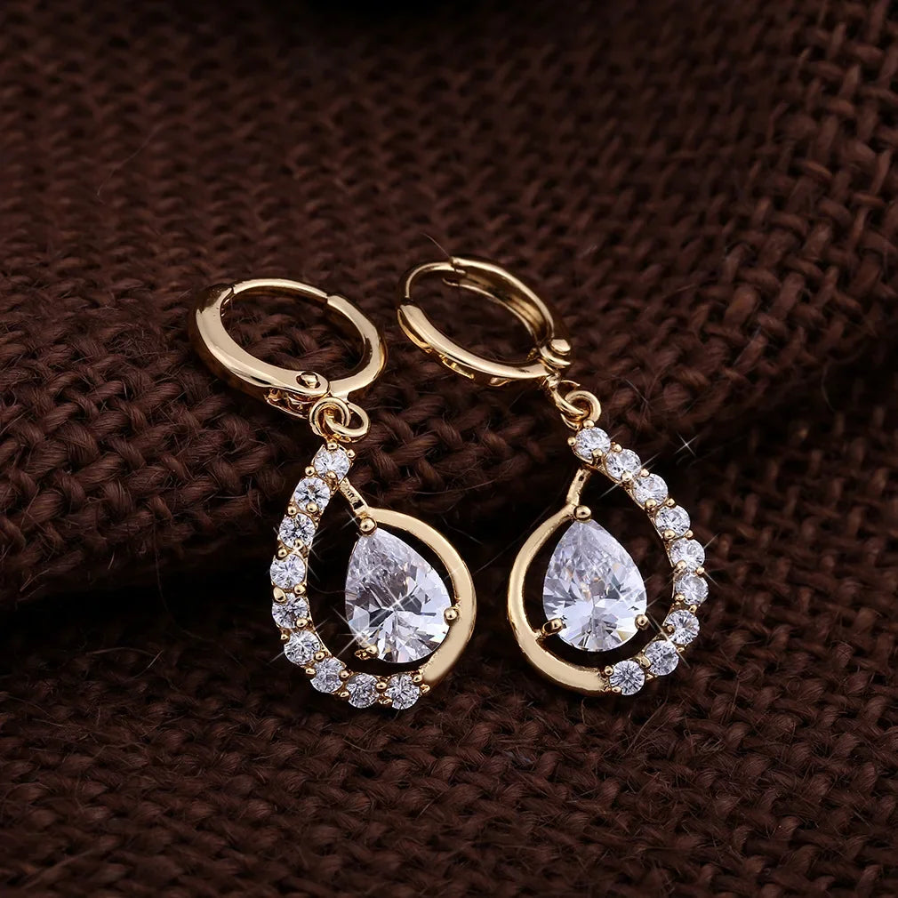Water Drop Earrings for Women Natural Crystal Wedding Engagement Bridal Jewelry Real 14k Gold Dangle Diamond Earring Bohemia