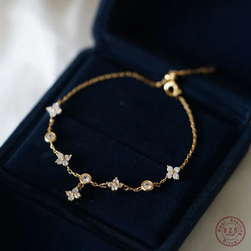 925 Sterling Silver Inlaid Zircon Delicate Flower Ornament Bracelet for Women Korean Temperament High Quality Jewelry Gift