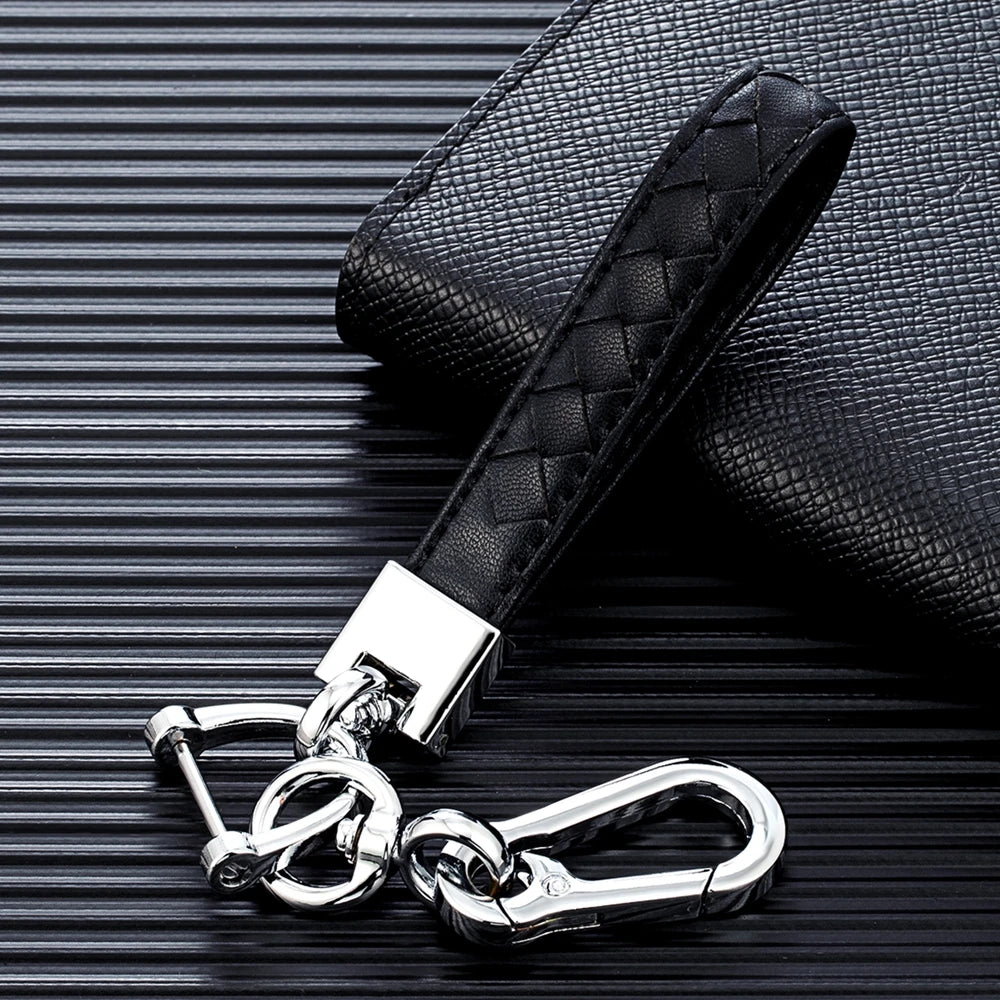 MKENDN Metal Key Chain With Keyring Handmade Woven Leather Rope Car Key Holder Friendship Gift For Best Friend