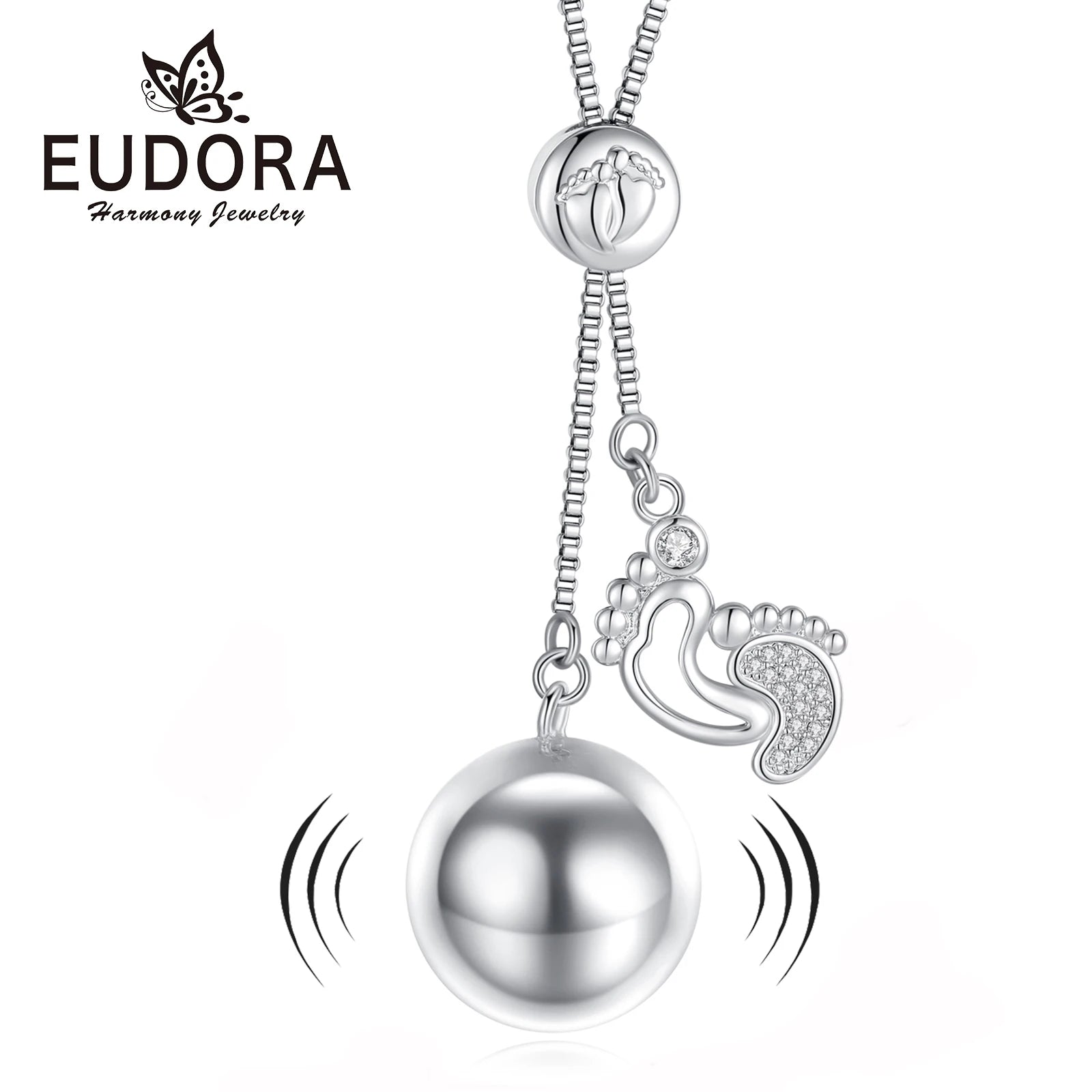 Eudora Bola de Grossesse Baby Footprint Pendant Harmony Ball Baby Chime Ball Angel Caller Necklace DIY Maternity Jewelry Women