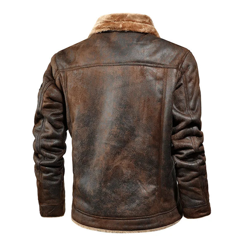 Männer Herbst Winter Leder Bomber Jacke Reißverschluss Motorrad Kunstpelz Mantel Männlich Verdicken Fleece Pilot Schwarz Braun Pu Ledermäntel