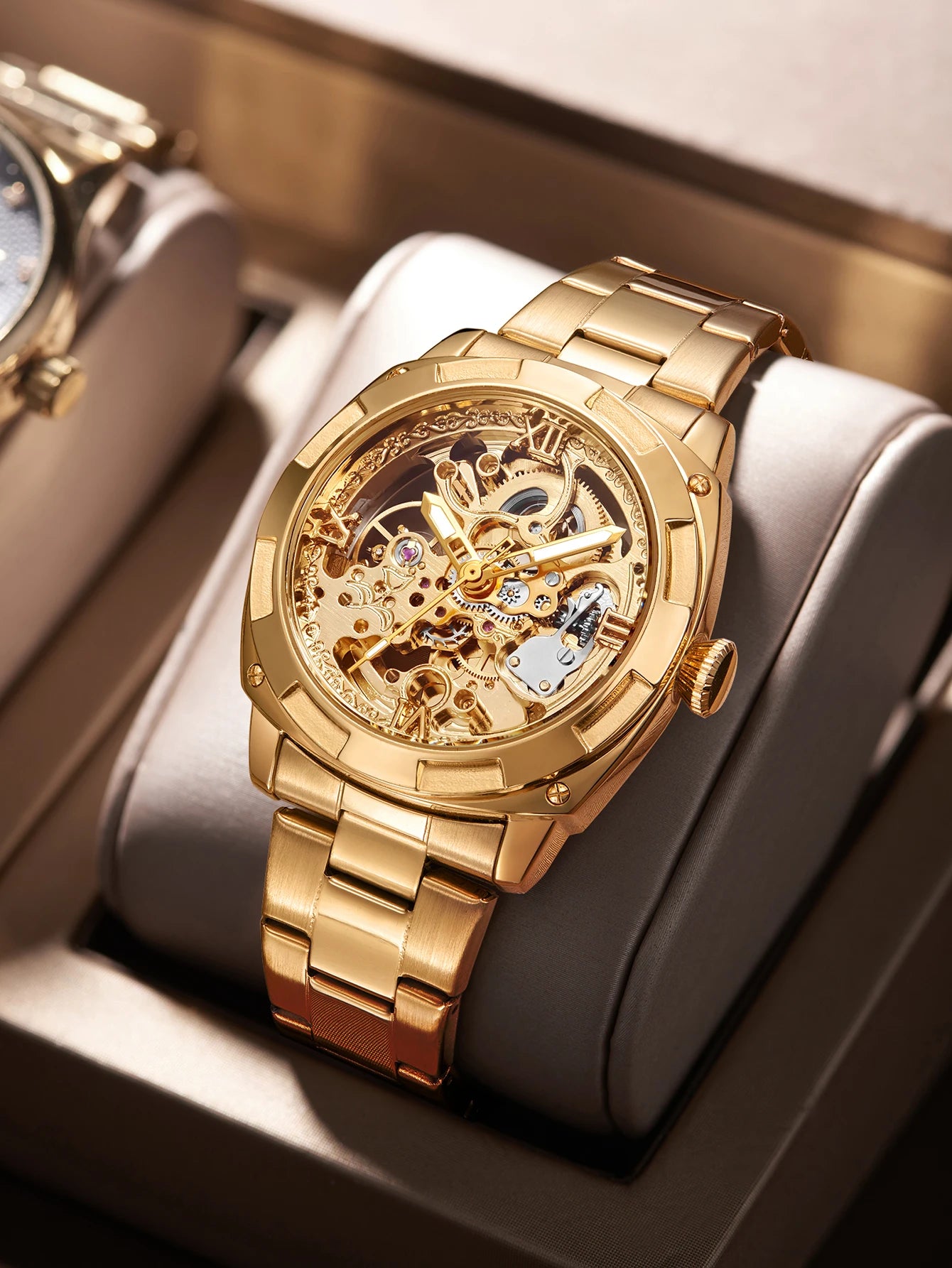 LONGLUX 2025New Men automatic mechanical watch luxury watches waterproof skeleton business wholesale stainless steel gift watch