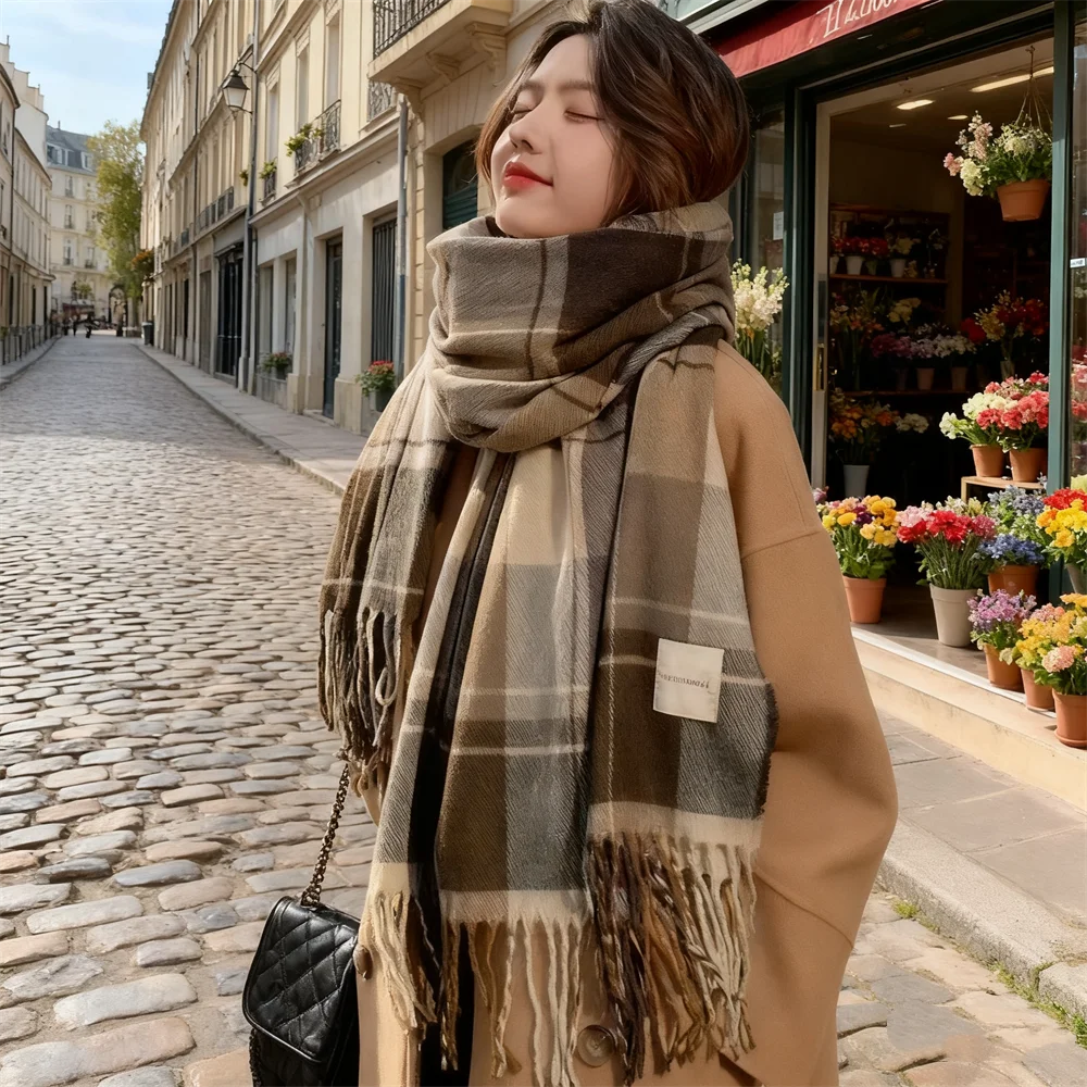 2025 New Thick Warm Winter Scarf Design Print Women Shawl Lady Wrap Tassel Scarves Knitted Men Foulard Blanket 200*50CM