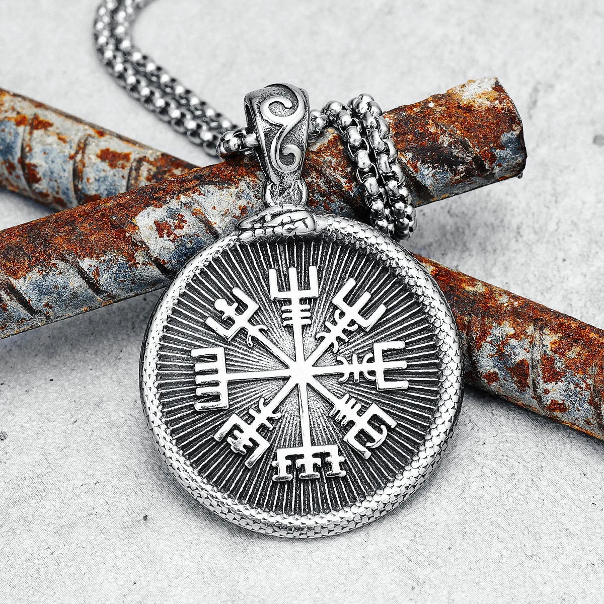 Viking Triangle Men Necklace 316L Stainless Steel Nordic Myth Snake Relief Pendant Chains Punk Rock for Friend Male Jewelry Gift