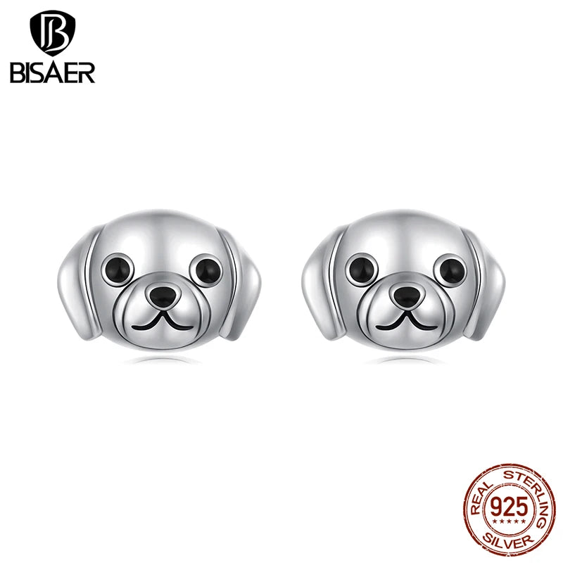 BISAER 925 Sterling Silver Labrador Stud Earrings Lovely Pet Animals Stud Ear for Women & Girls Party Labrador Fine Jewelry Gift