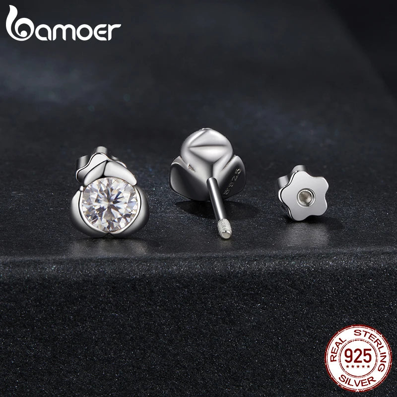 BAMOER White Gold Plated Moissanite Rose Earrings for Women, 925 Sterling Silver Small Flower Studs Huggies Christmas Gift
