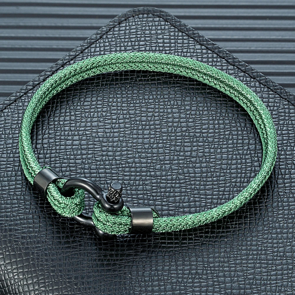 MKENDN Men's Nautical Double Strand Rope Bracelet With Mini Bolt Clasp Steel Shackle Bracelet Nautical Jewellery Gifts For Him