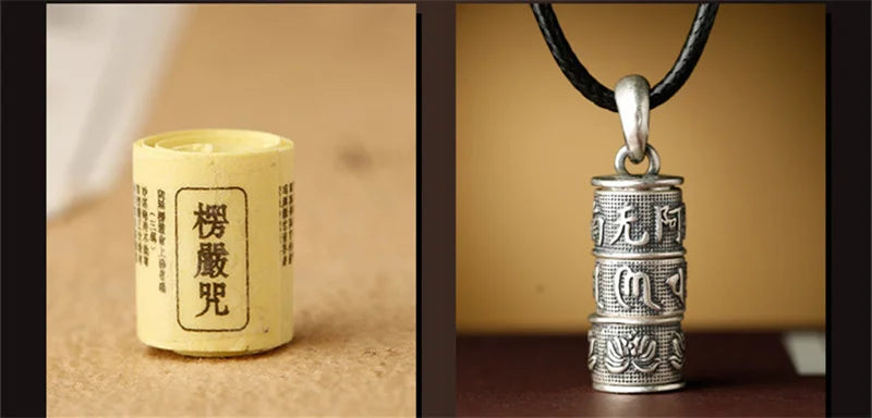 Collier avec pendentif mantra Shurangama pour homme et femme, chaîne en argent 925, style rétro, Lotus Sutra, Namo Amitabha