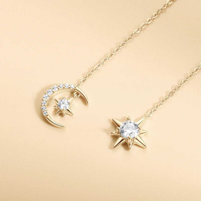 925 Sterling Silver Moissanite Asymmetry Star Moon Ear Thread Fashion Threader Earring Ladies Fashion Jewelry Gift 2025New