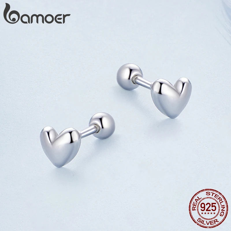 BAMOER 925 Sterling Silber Mini Herz Ohrstecker Platiniert Einfache Ohrringe für Frauen Süße Edlen Schmuck Geschenk BSE886