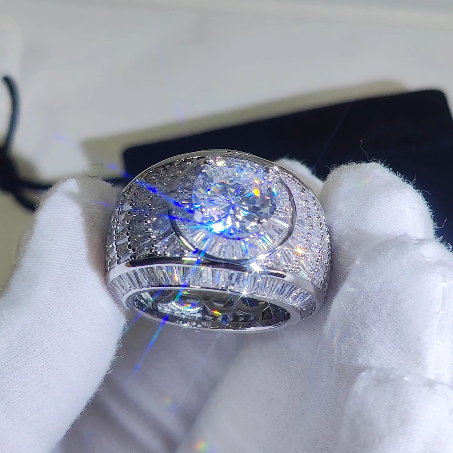 Silver/18k Gold Plated Cluster Hip Hop Iced Out Lab Simulated Big Diamond Micro Pave CZ Pinky Ring Jewelry for Men Women - Madeinsea©