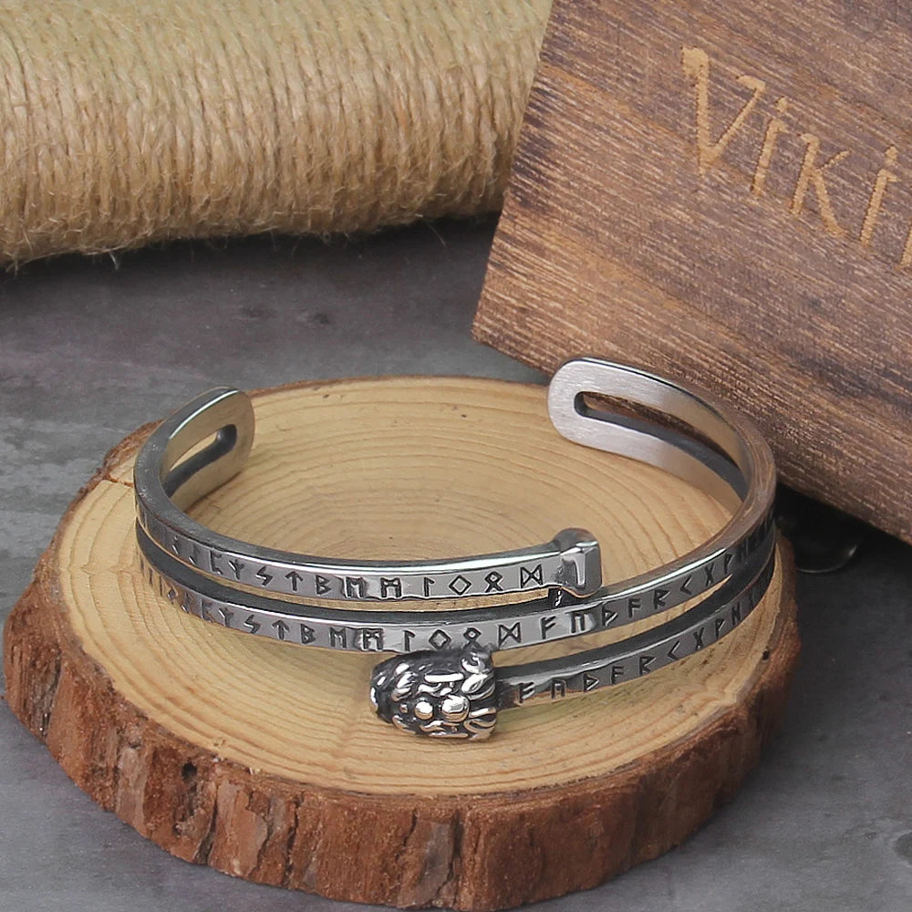 Nordic Dragon Runes Bracelet (with wooden gift box)