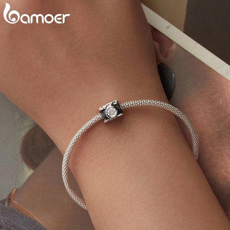 BAMOER Solid 925 Sterling Silver Cute Camera Charm Bead fit Original Bracelet DIY Jewelry Accessories bamoer Beads SCC3087