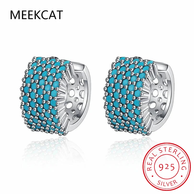 2024 New Vintage Turquoise Elegant Earring Real 925 Sterling Silver Luxury Charm Hoop Earrings For Women Wedding Jewelry RHE858