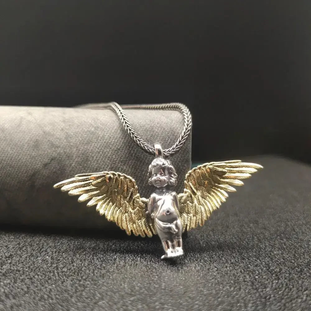 Heavy Industry Angel Pendant Necklace Unisex Fashion Vintage Beauty Mechanical Girl Skeleton Couple Match Sweater Chain