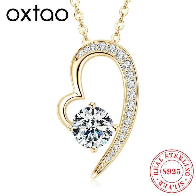 OXTAO GRA 1.0ct Moissanite Heart Shape Pendant Necklace Female Jewelry Real 925 Silver Clavicle Chain Necklace Fine Jewelry Gift