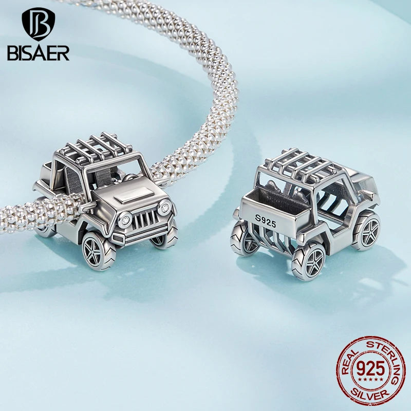 BISAER 925 Sterling Silver Off-road Vehicles Charm Vintage Car Bead for Women Men DIY Bracelet & Necklace Fine Jewelry Gift