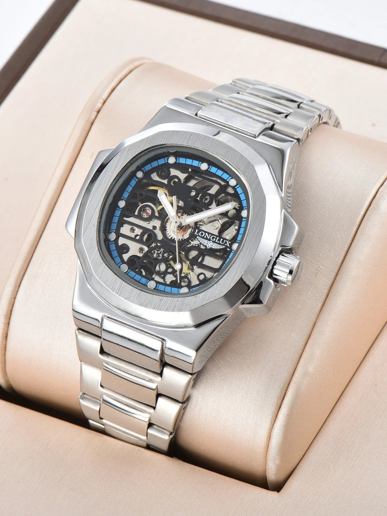 LONGLUX automatic watch wholesale mechanical watches stainless steel skeleton waterproof men's luxury watch men gift