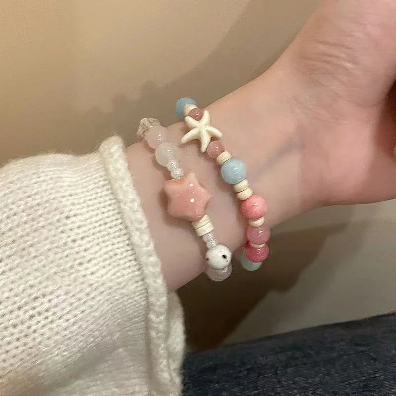 Handmade Ceramic Star Leaf Beaded Bracelet For Women Girls Cute Cartoon Animal Elephant Rabbit Beads Bangles Party Charm Jewelry