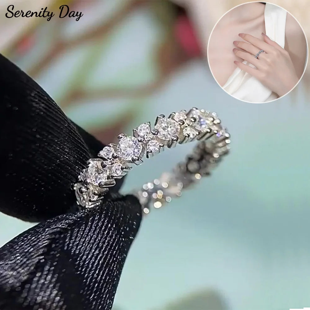Serenity 1.56ct D Color Moissanite Row Rings for Women Gift 100% S925 Sterling Silver Plated 18K Lab Diamond Eternity Rings GRA