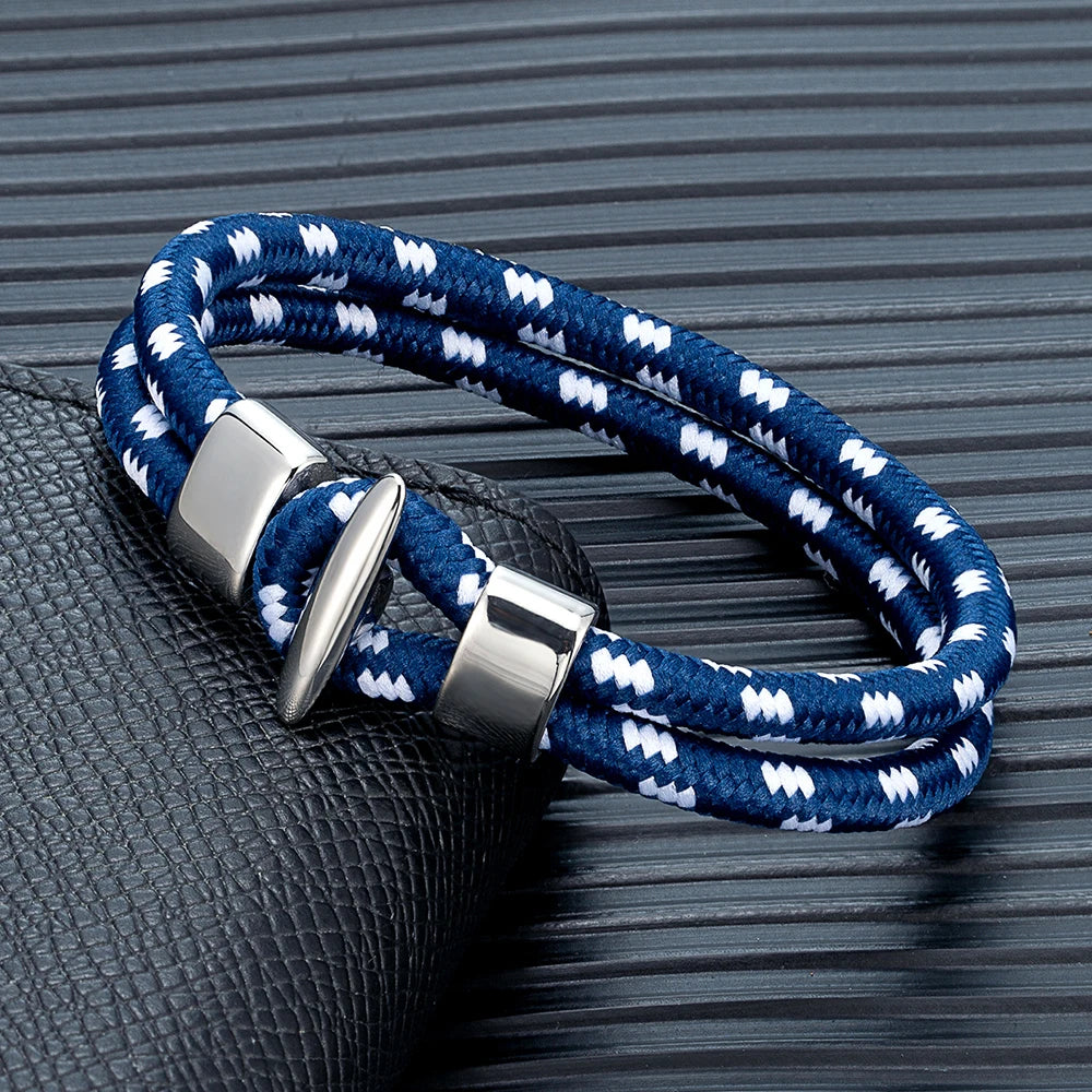 MKENDN Outdoor Style Braided Rope Bracelets Men Women Double Strand Nautical Survival Rope Bracelet Stainless Steel Hook Clasp