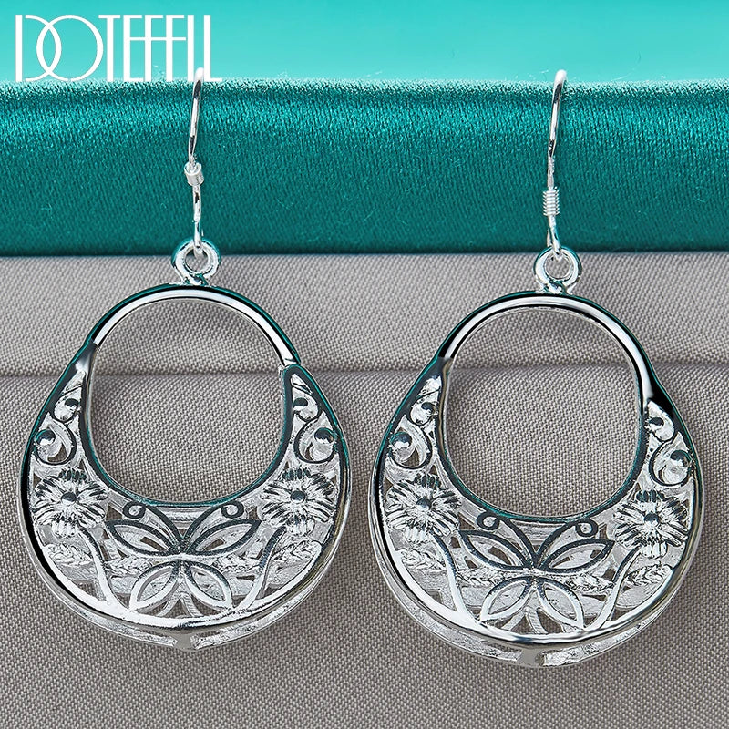 DOTEFFIL 925 Sterling Silver Charm Butterfly Hollow Drop Earrings For Women Lady Wedding Engagement Party Fashion Jewelry