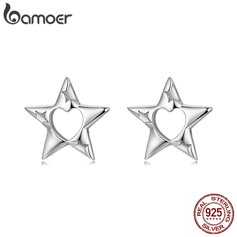 BAMOER Ohrstecker aus massivem 925er Sterlingsilber, kleine Sternform, modische Ohrstecker für Damen und Teenager, SCE1886