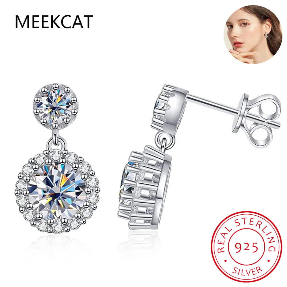 1ct Moissanite Earrings for Women S925 Sterling Silver 18k White Gold Plated Diamond Drop Earring Gifts