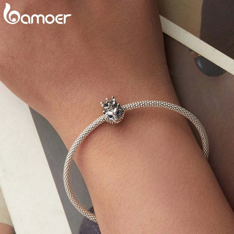 BAMOER Solid 925 Sterling Silver Lion Crown Charm Bead fit Original Bracelet DIY Jewelry Accessories bamoer Bead SCC3086