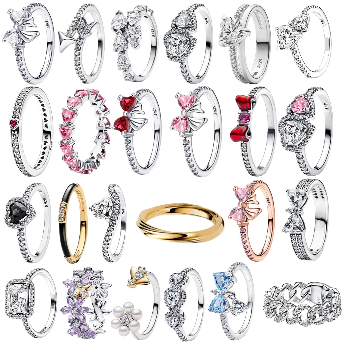 925 Silver Moissanite Diamond Rings Sparkling Luxury Gem Pearl Simple Couple Bow Valentine's Day fit Women's Fine Jewelry Gift