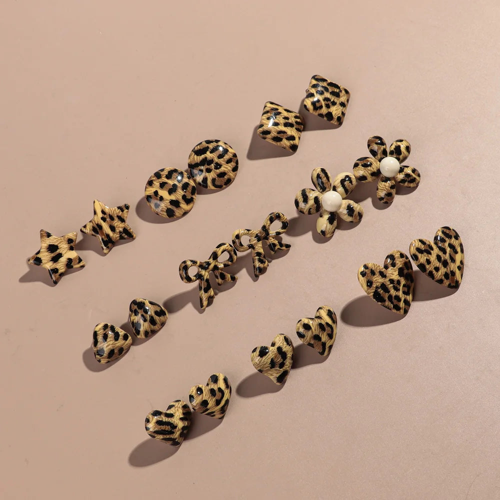 Fashion Acrylic Leopard Print Heart Star Multiple Shapes Earrings Resin Geometric Earring Woman 2024 Design Jewelry