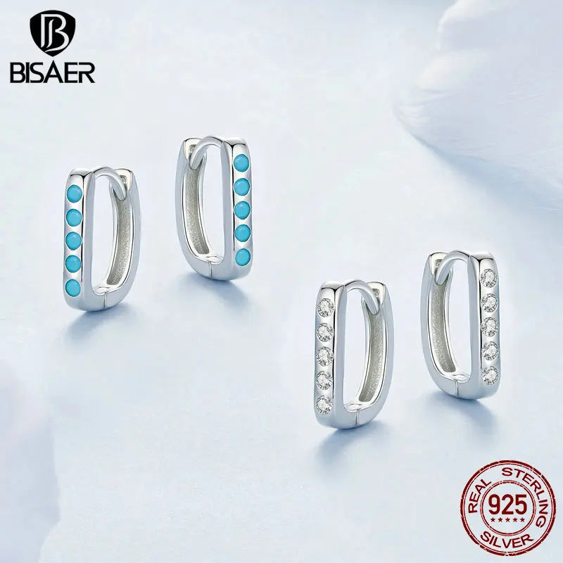BISAER Boucles d'oreilles créoles géométriques simples en argent sterling 925 en forme de D plaqué or blanc pour femmes, bijoux fins originaux de fête, cadeau