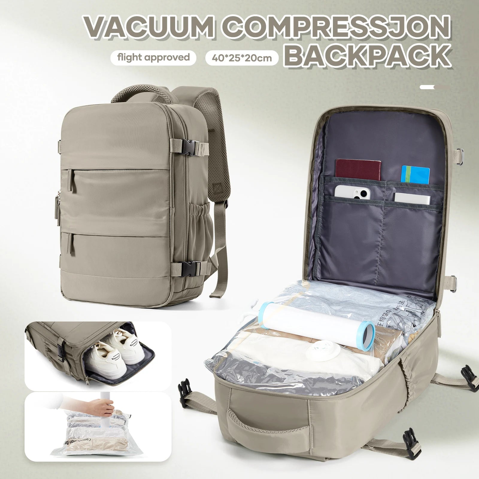 Vacuum Compression Bags Women Men Hand Luggage Ryanair 40x20x25 Trave Backpack, Business Laptop Bag Carry on School Backpack
