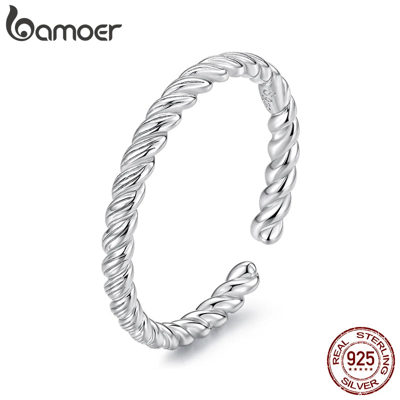 Bamoer 925 Sterling Silber Gedrehter, geflochtener offener Ring Trendiger Stapelbarer Kreuzring für Damen und Teenager Minimalistisches Alltagsgeschenk 2,2 mm