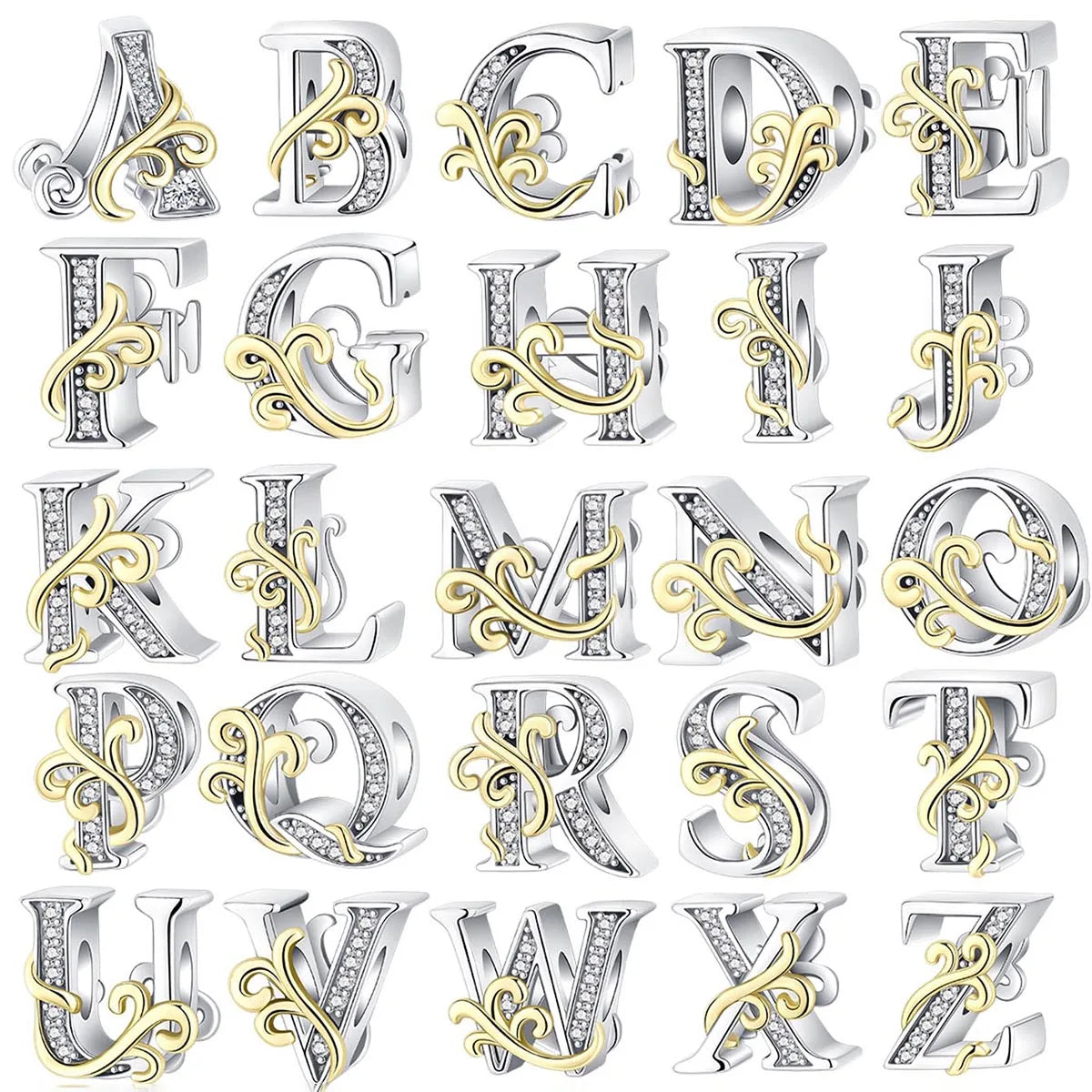 Pendentif en argent 925 avec 26 lettres rétro tendance en or pour bracelet Pandora original, collier de perles à breloques, bijoux féminins à faire soi-même
