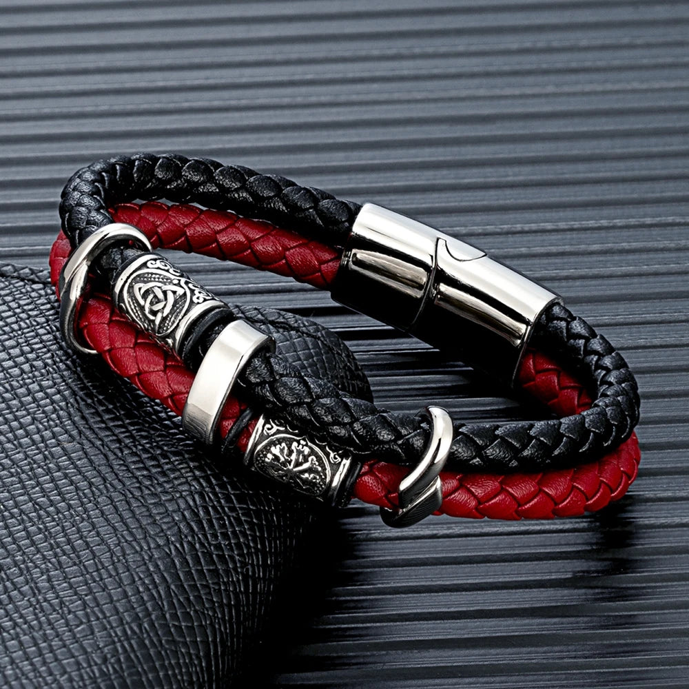 MKENDN Punk Viking Style Stainless Steel Compass Norse Runes Amulet Beads Braided Multilayer Leather Bracelet Homme Pulseras - Madeinsea©