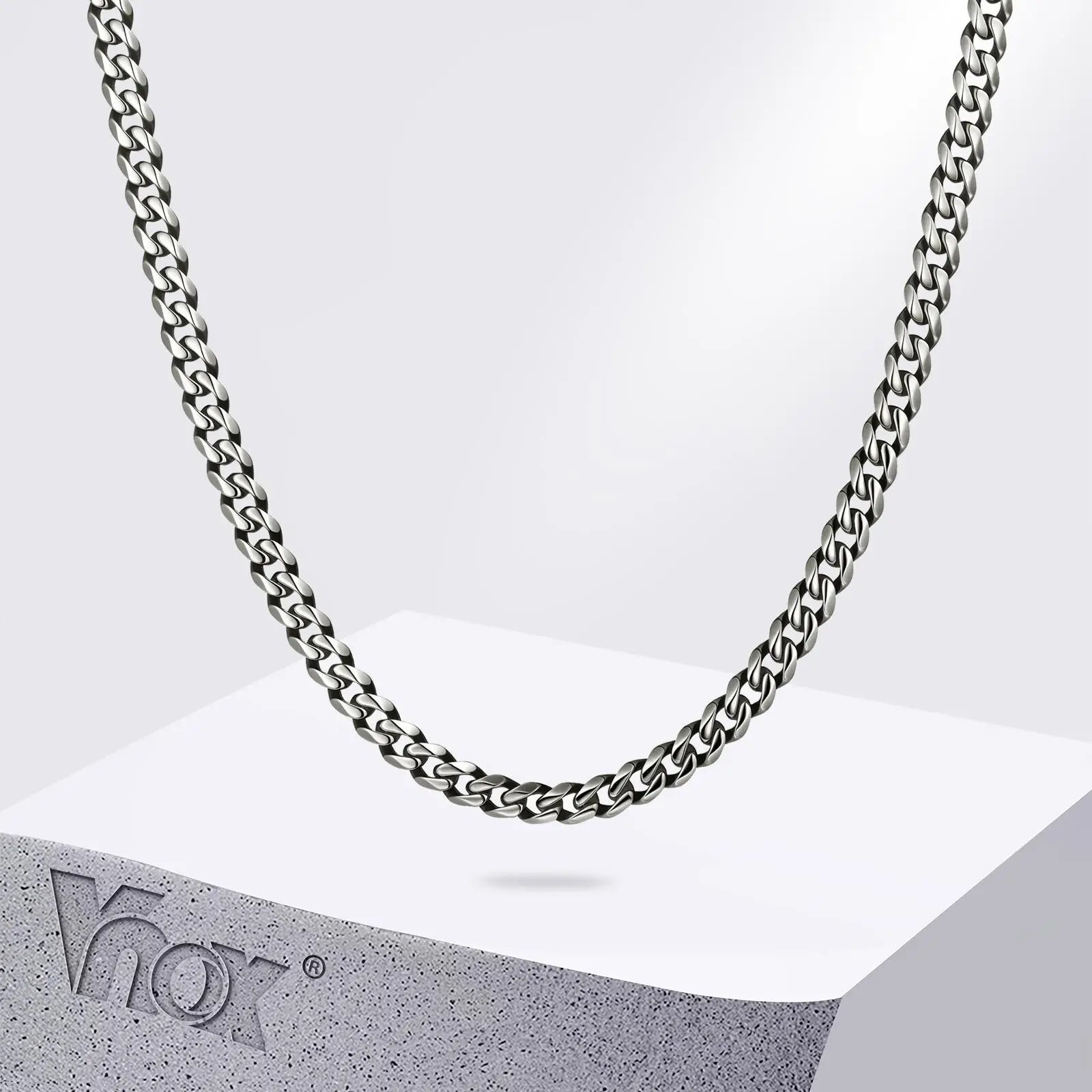 Vnox Retro Oxidized Stainless Steel Cuban Link Chain Necklace, 5mm Miami Curb Chain Neck Collar,Fashion Unisex Simple Jewelry