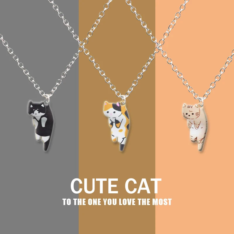 New Creative Cute Cartoon Cat Pendant Necklace For Women Multi Color Kitten Metal Chain Choker Couple Friendship Party Jewelry