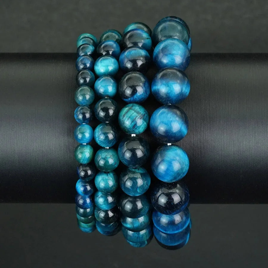 Simple Style 6mm/8mm/10mm/12mm Grade A Blue Tiger Eyes Bracelet Men Women Smooth Beads Strand Braslet Valentine Day Gift Joias