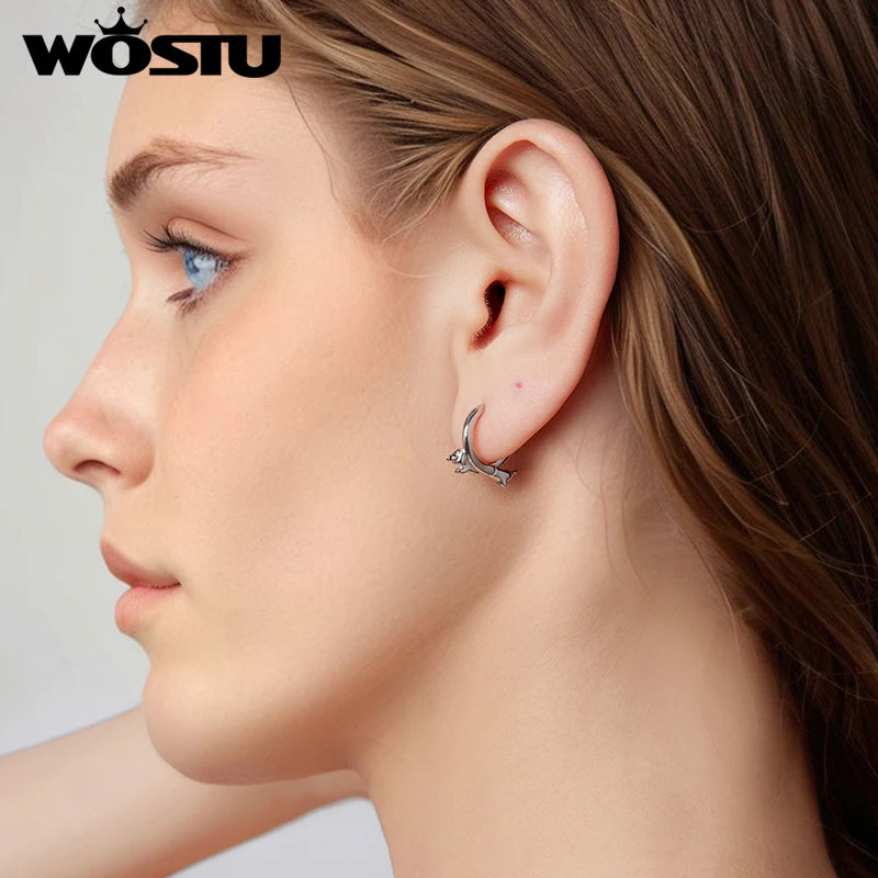 WOSTU Cute Dachshund Hoop Earrings For Women 925 Sterling Silver Pet Lover Jewelry Gift Huggies Earring For Family Daughter