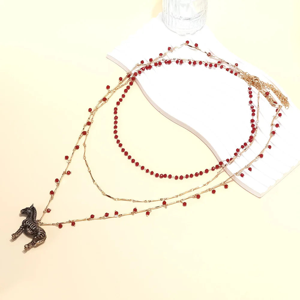 ZAA Retro Alloy Luxury Multi Layer Handmade Zebra Pendant Necklace