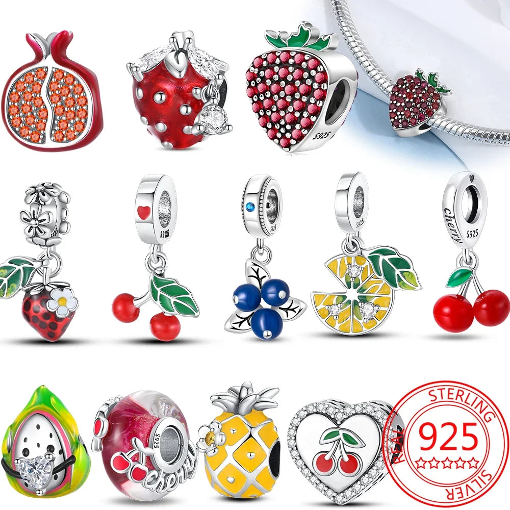 925 Silver Strawberry Pineapple Cherry Avocado Charm Pendant Beads Fit Charm Original Bracelet for Women Jewelry Making