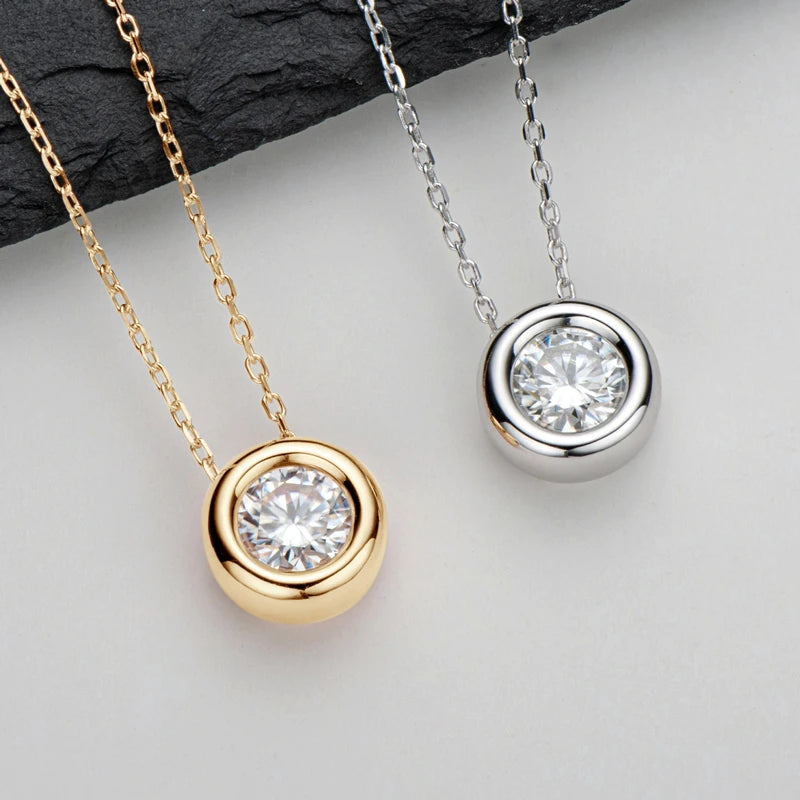 OXTAO D VVS1 Round Cut Moissanite Pendant Necklace Female Jewelry Real 925 Silver Clavicle Chain Necklace Fine Jewelry Gift