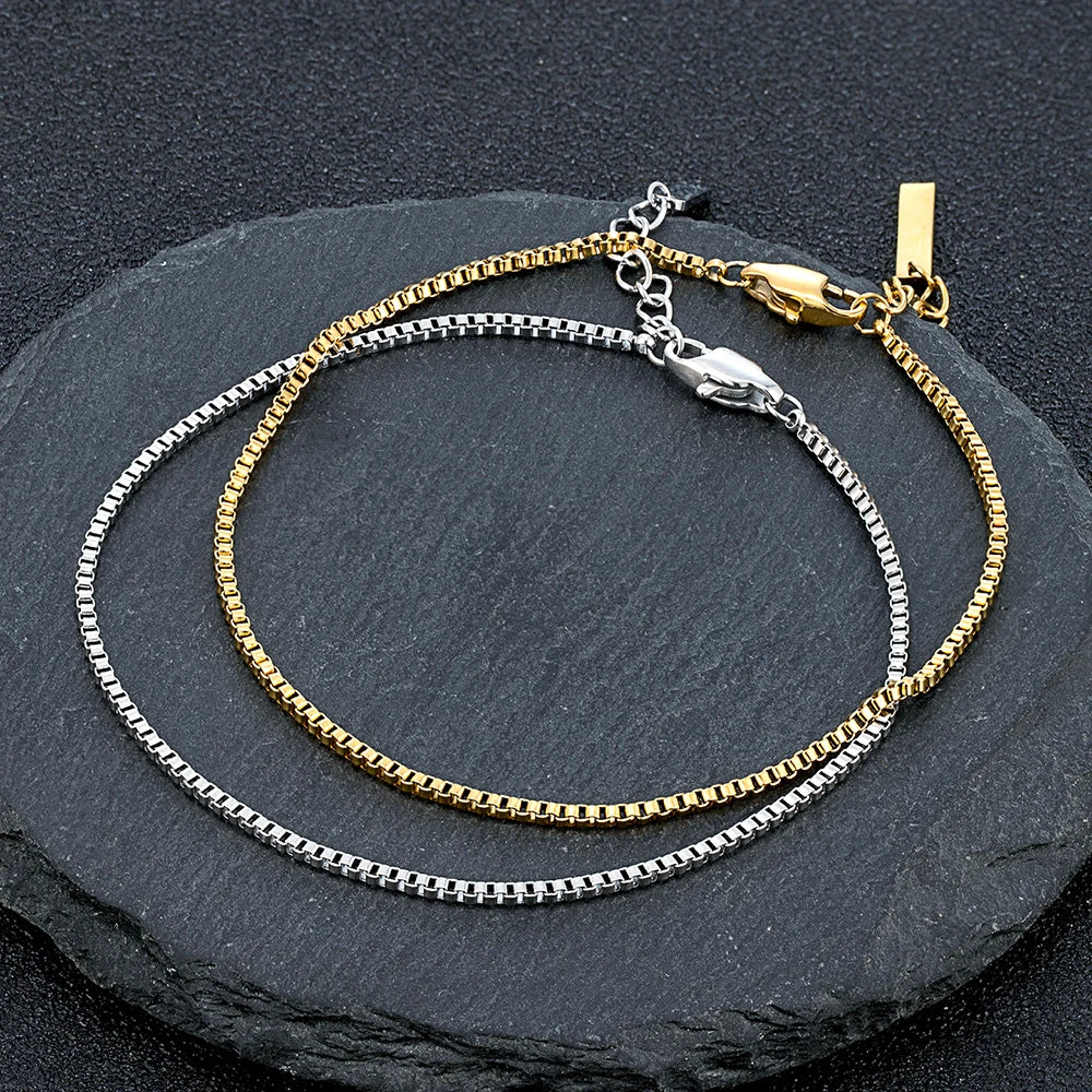 MKENDN 1.5MM Extremely fine Box Chain Bracelet Personalized Creative punk for Men Women Couple Stainless Steel Jewelry Gifts