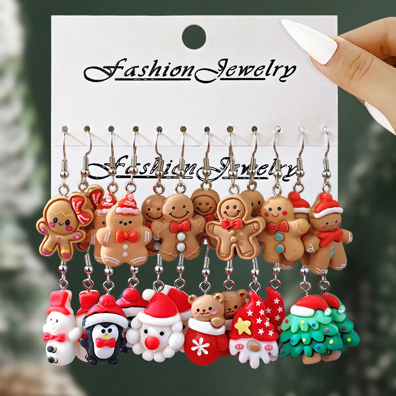 New Cute Cartoon Gingerbread Man Christmas Tree Santa Penguin Resin Dangle Earrings Set Women's Christmas Gift Jewelry
