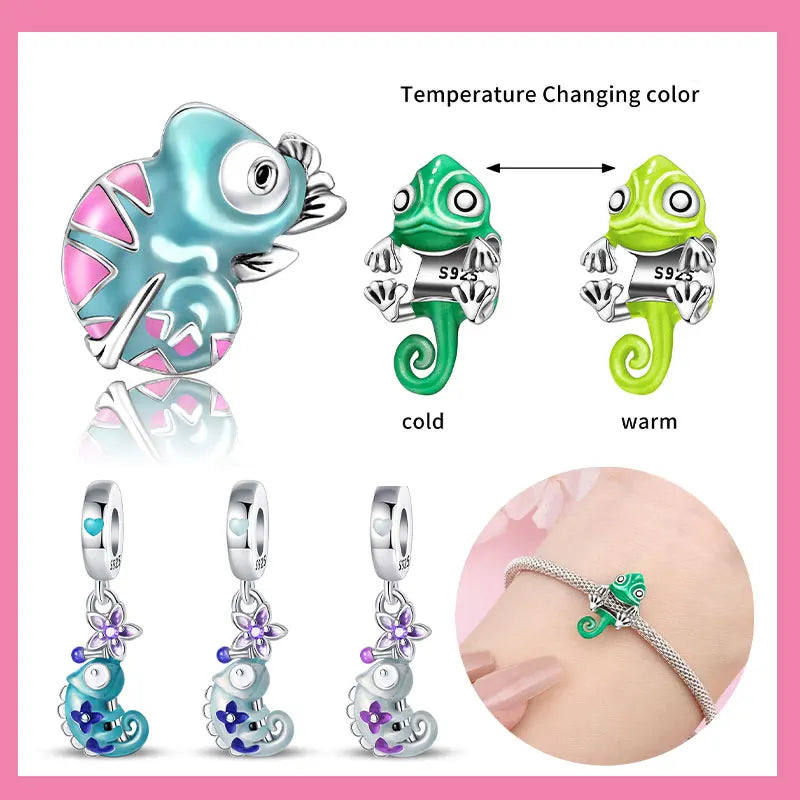 925 Sterling Silver Chameleon Luminous Firefly Butterfly Charms Beads Fit 925 Original Bracelets Fine DIY Jewelry Making