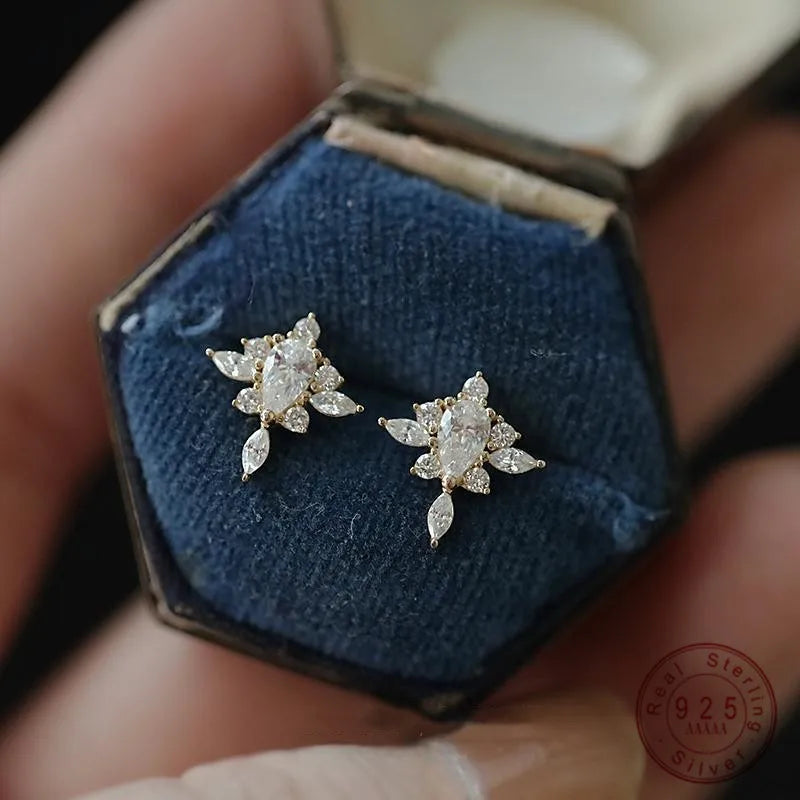 925 Sterling Silber vergoldet 14 Karat Gold zarte Vintage Zirkon Ohrstecker für Frauen Party Schmuck Geschenke