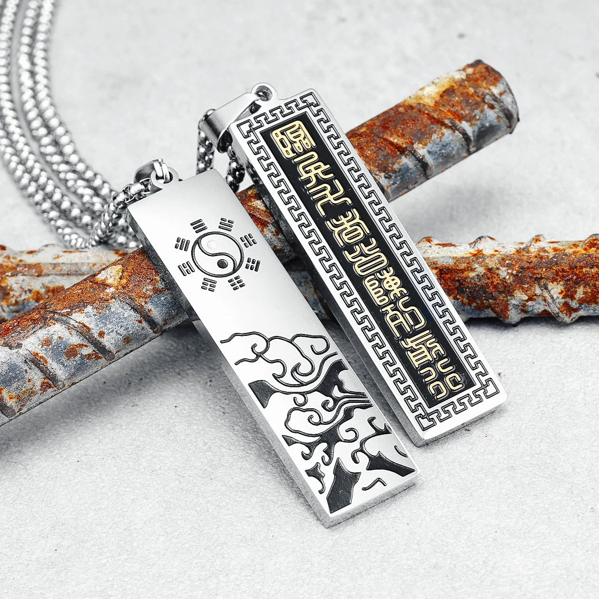 Ancient Tai Chi Necklace Retro Yin and Yang 316L Stainless Steel Men Mythical Token Pendant Chain for Male Biker Jewelry Gift