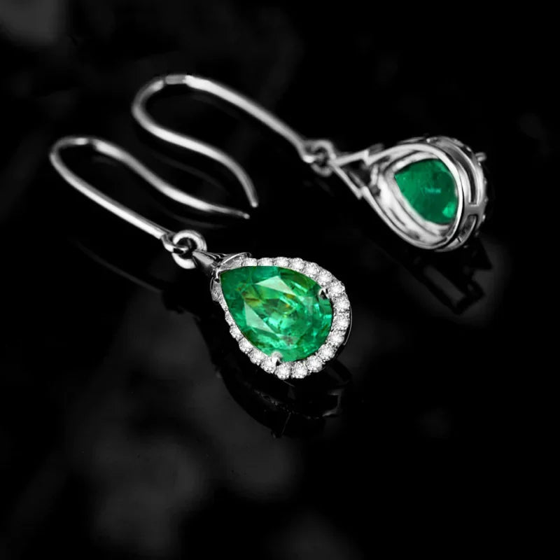925 Sterling Silver Jewelry with Green Gemstones Water Drop Shaped Earrings for Women Emerald Female Ear Drops Anniversary Gifts